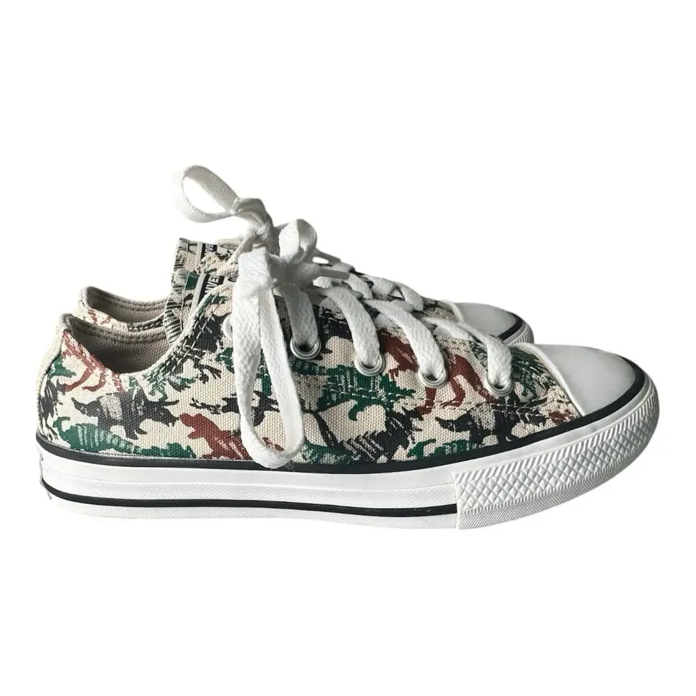 Converse Kids All Star Dinosaur Print Sneakers Canvas Low Top Jurassic Shoe Sz 1